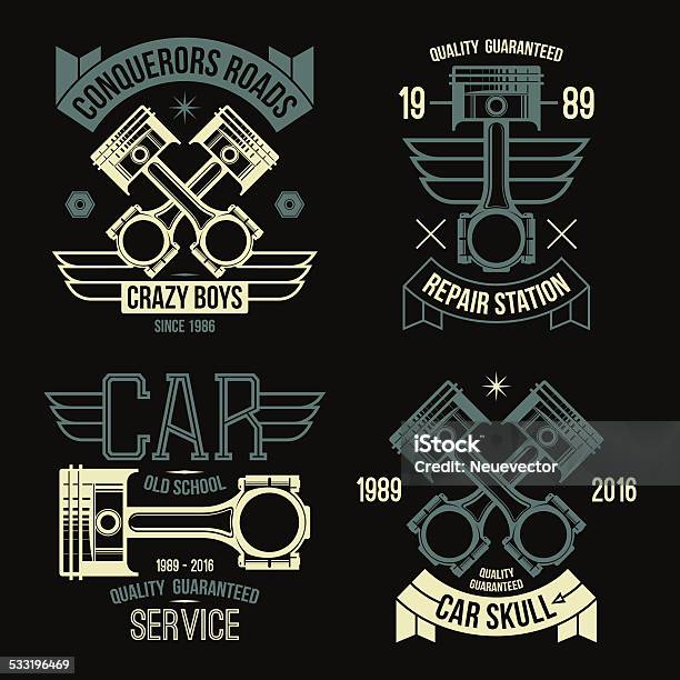 Engine Emblems Car Engine Piston Emblems Stock Illustration - Download Image Now ...