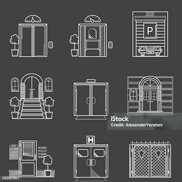 Contour Icons Vector Collection Of Different Types Doors Stock Illustration - Download Image Now