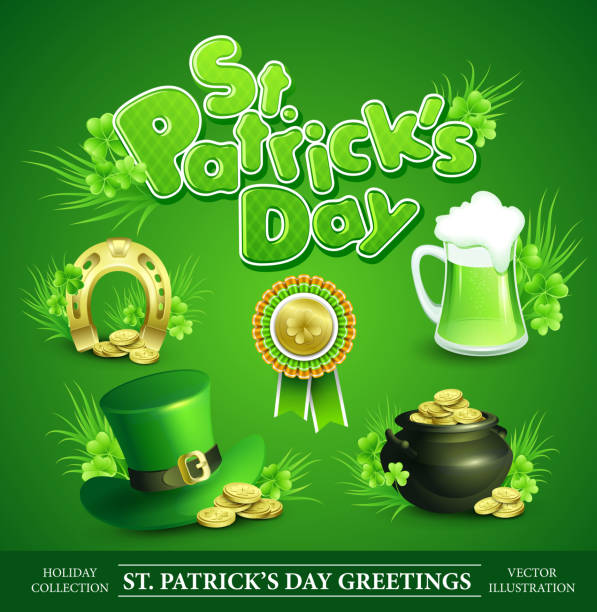 st. patrick's day zestaw ilustracji wektorowych - clover ribbon march northern ireland stock illustrations