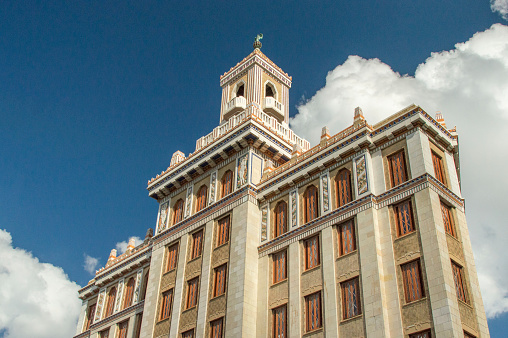 Havanna, Cuba - November 17, 2014: Low angle view of the Bacardi building, which is a art deco monument, situated in the historical part of Havanna.
