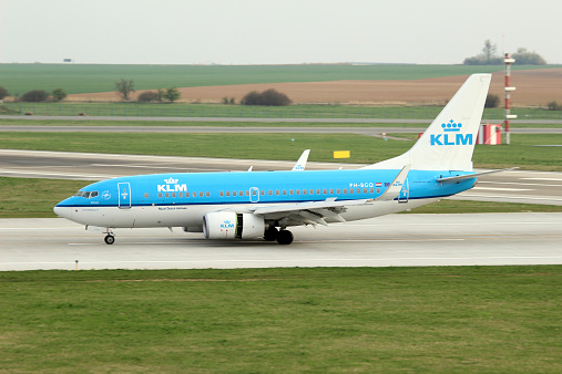 Amsterdam, The Netherlands - August 10 2015: PH-BFN KLM Royal Dutch Airlines Boeing 747-400  taxing on the Polderbaan runway to the main terminal of Amsterdam Schiphol Airport