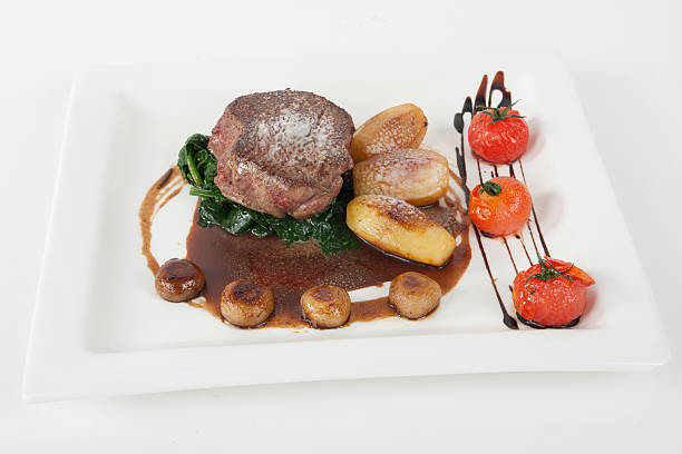 beef steak with roasted patatoes stock photo