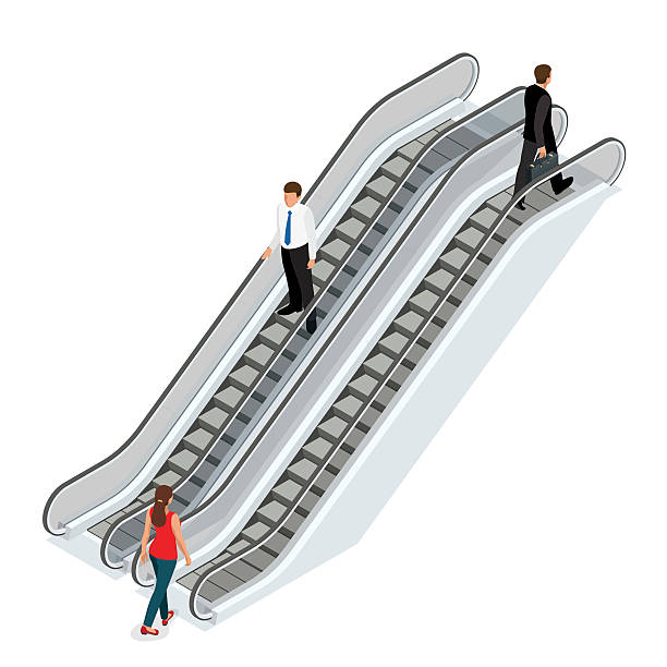 ilustraciones, imágenes clip art, dibujos animados e iconos de stock de escalera mecánica - escalator steps staircase moving up