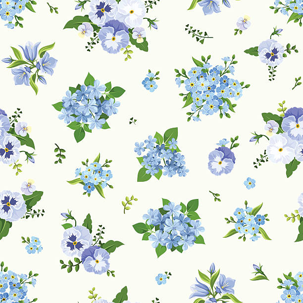 ilustrações, clipart, desenhos animados e ícones de sem costura padrão azul com flores. ilustração vetorial. - campanula bluebell flower leaf