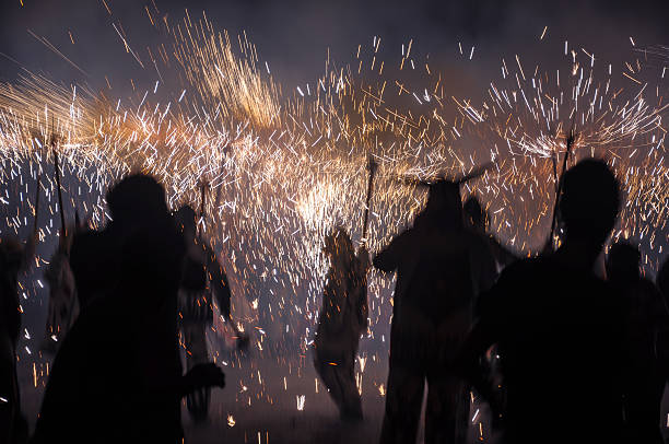 Devils' Dance (Spanish: Baile de Diablos, Catalan: Ball de Diables or Correfocs) is tradition originating from Catalonia. Participation in the form of passacaglia (processions) and correfocs (fire runs) is an essential part of celebrations in many towns and cities of Catalonia. Reus, Spain.