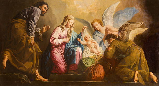 Vienna - The Nativity paint in presbytery of Salesianerkirche church Vienna - The Nativity paint in presbytery of Salesianerkirche church by Giovanni Antonio Pellegrini (1725-1727). nativity scene stock pictures, royalty-free photos & images