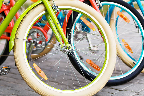 istock Three beautiful lady city bikes 533227194