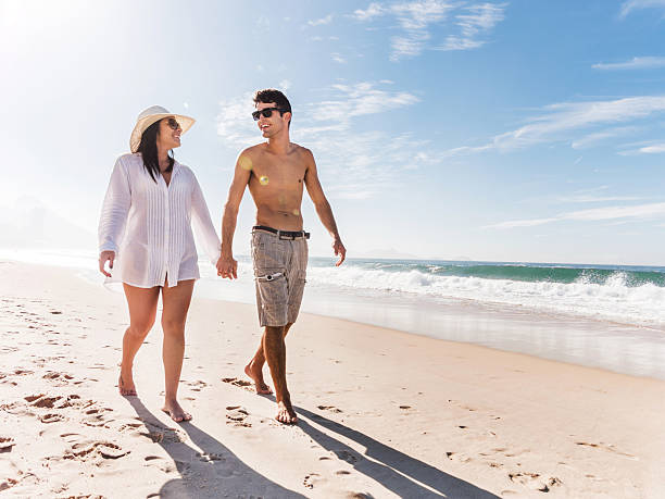 istock Young Hispanic couple walking on the beach. 533228793