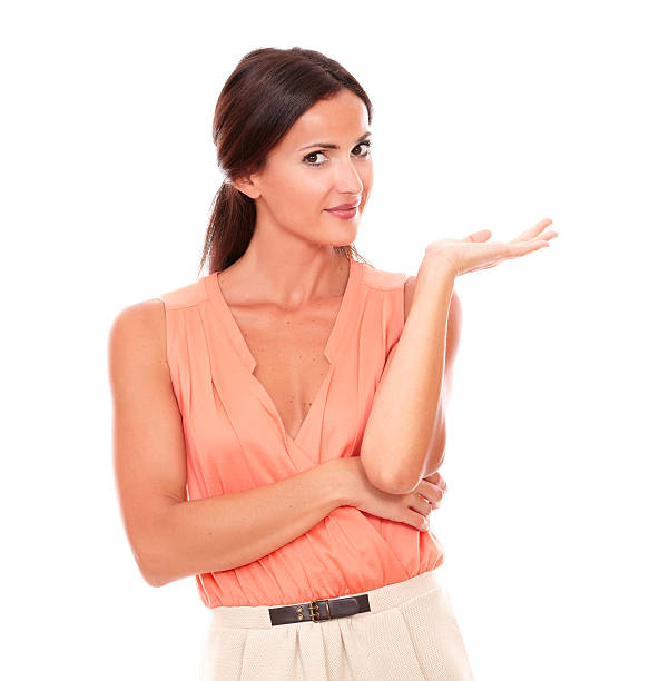istock Young hispanic lady holding palm up 533229763