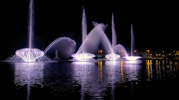 istock Bright fountain on the water pond or river 533229916