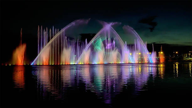 istock Colorful bright fountain with beautiful reflection 533230046