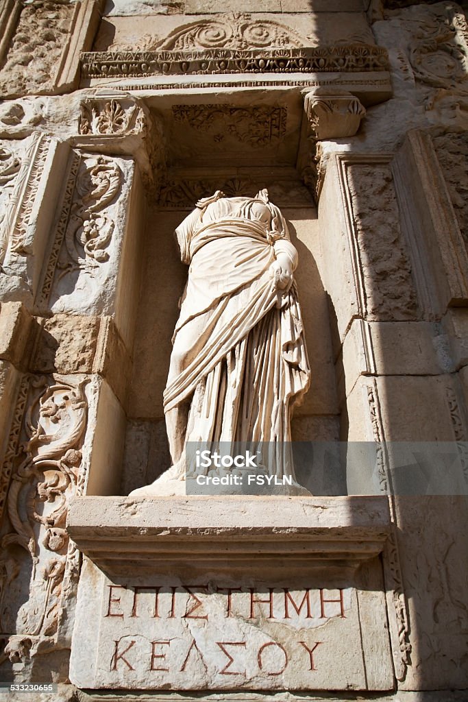 The Library of Celus, Ephesus, Turkey The Library of Celsus, built in A.D. 135, in the ancient city of Ephesus. 2015 Stock Photo