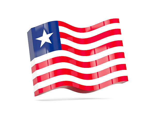 Flag of liberia, square card with red ribbon. 3D illustration