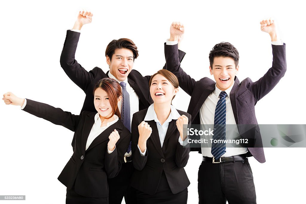 Retrato de jovem feliz bem sucedida equipe de negócios - Foto de stock de Japonês royalty-free