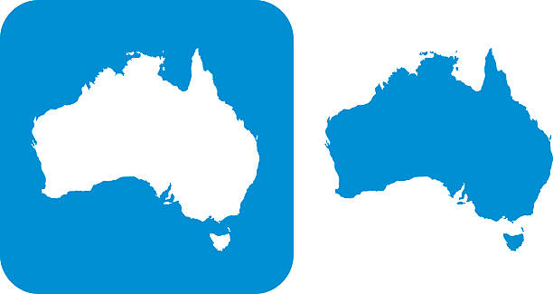 ilustraciones, imágenes clip art, dibujos animados e iconos de stock de icono azul australia - australia map