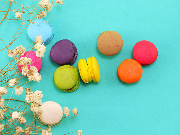 istock french macaroons with dryied flower and copy space background 533236984