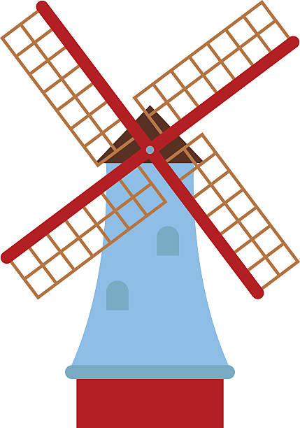 Vector mill illustration Ancient mill symbols vector illustration. Vector mill farm sign element and vintage grain bakery wind vector mill. Old agriculture rural vector mill and energy flat traditional power food vector mill. watermill stock illustrations