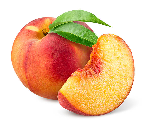 ピーチ白で分離。 - ripe peach ストックフォトと画像