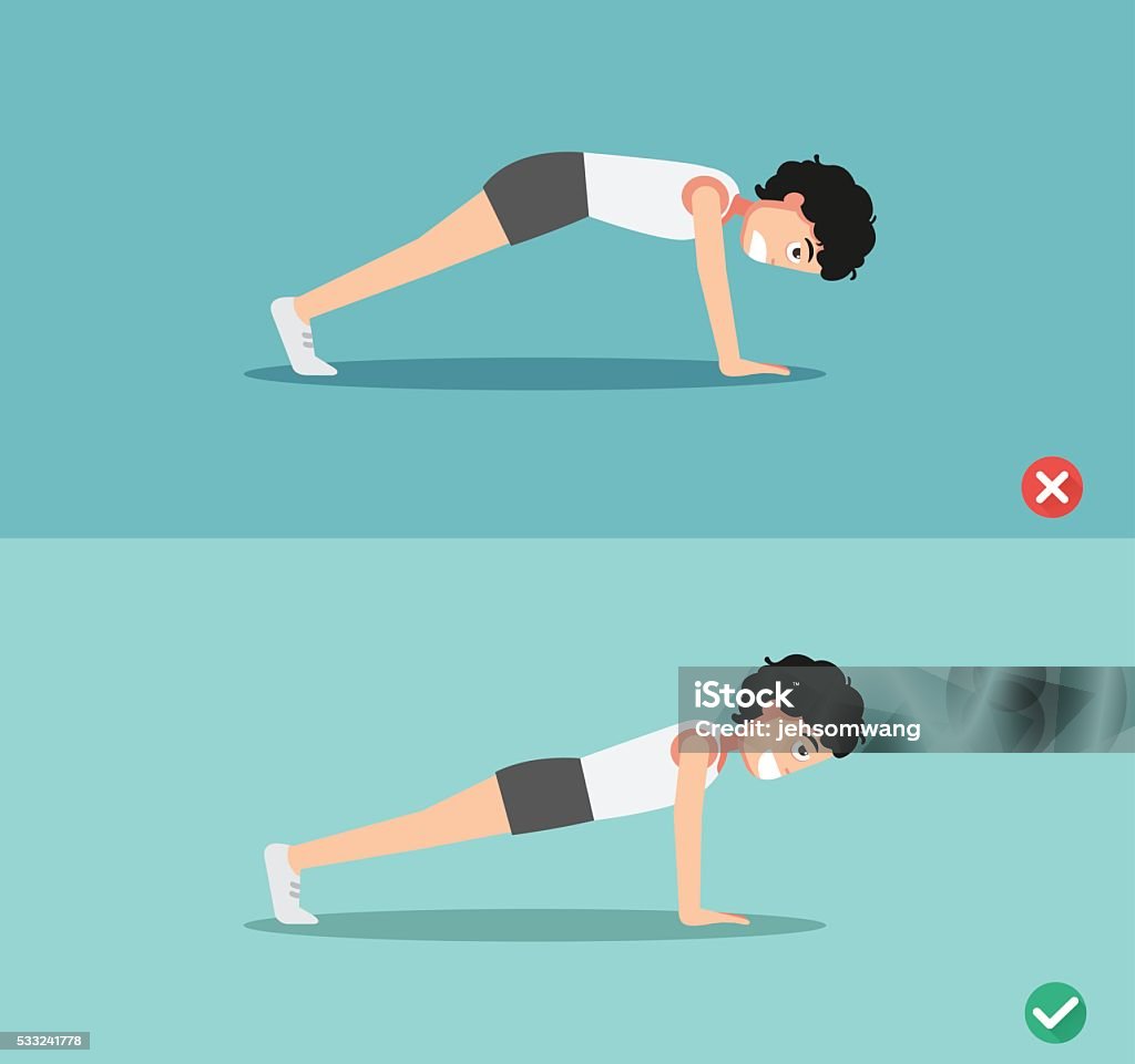 Awkward Plank Wrong And Right Plank Posture Vector Stock Illustration - Download ...