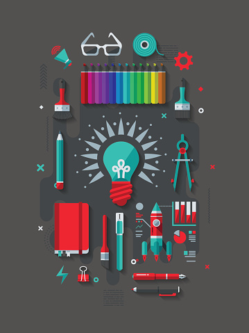 A concept illustration with flat design-styled vectors themed on creativity. EPS 10 file, layered & grouped, 