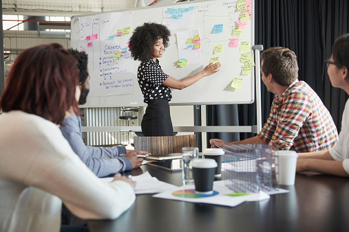 Shot of a diverse group of young business professionals brainstorming in a meeting