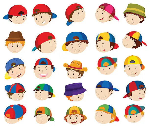 Vector illustration of Boy heads with facial expressions