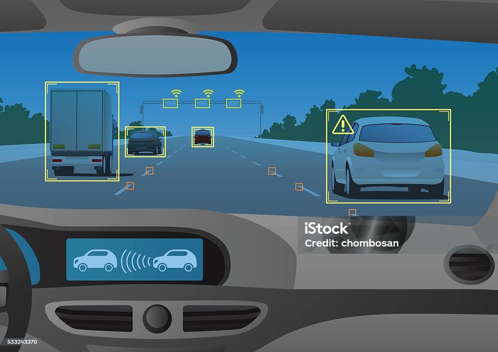 Head up display(HUD) and various information Head up display(HUD) and various information, vehicle interior, vector illustration Driving stock vector