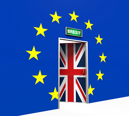 Brexit Door Illustration isolated on white background. 3D render