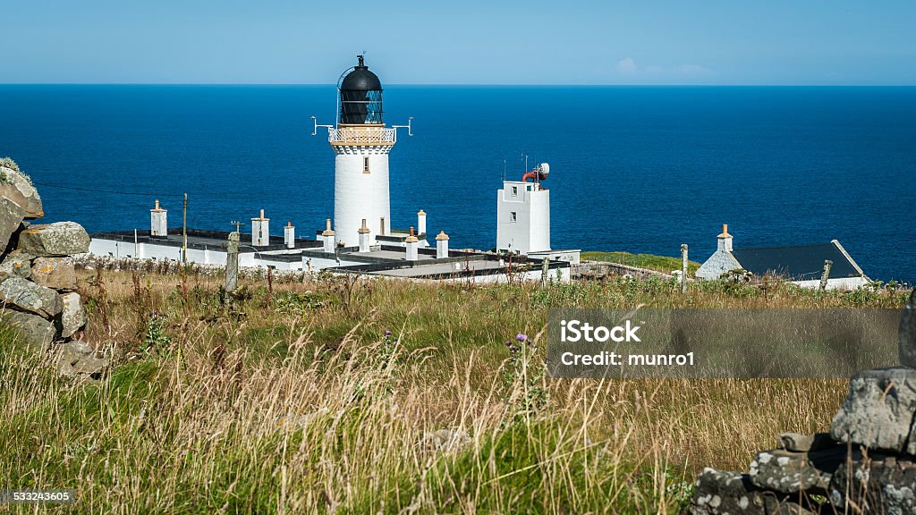 Dunnet Head Thurso Scotland Dunnet Head Lighthouse, the most northerly point of the UK mainland at dusk 2015 Stock Photo