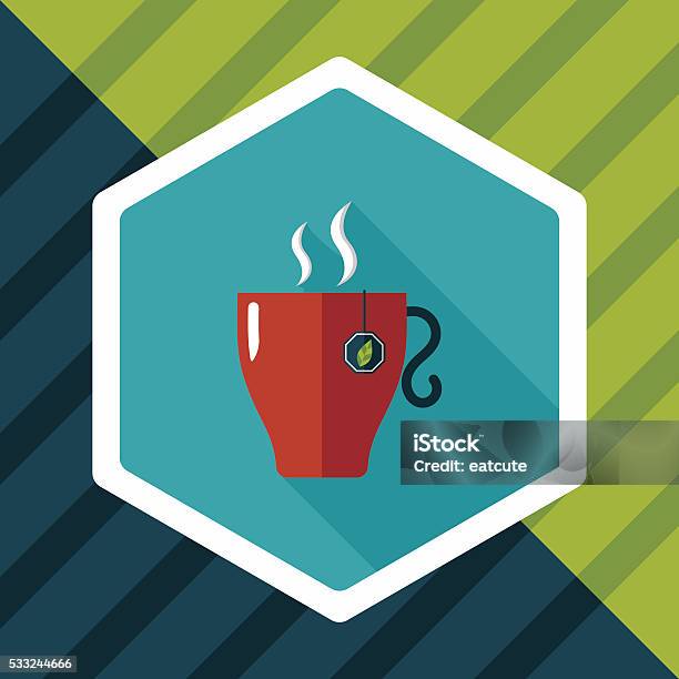 Hot Tea Flat Icon With Long Shadoweps10 Stock Illustration - Download Image Now - Afternoon Tea, Cafe, Cafeteria