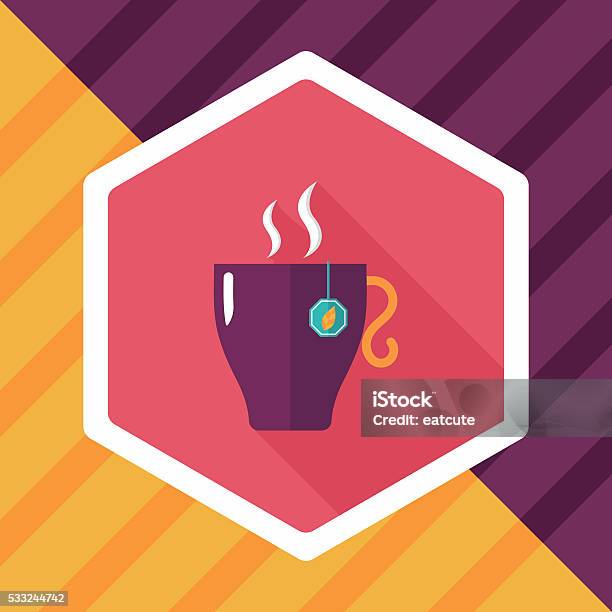 Hot Tea Flat Icon With Long Shadow Eps10 Stock Illustration - Download Image Now - Afternoon Tea, Cafe, Cafeteria