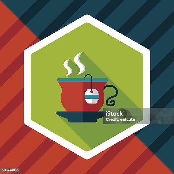 Hot Tea Flat Icon With Long Shadow Eps10 Stock Illustration - Download Image Now - Afternoon Tea, Cafe, Cafeteria