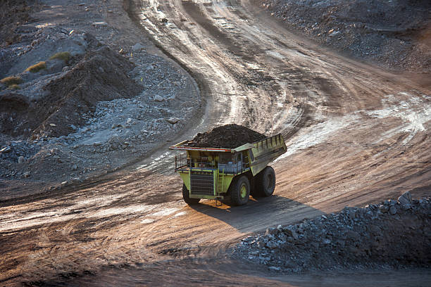 istock coal-preparation plant. Big yellow mining truck at work site 533247171
