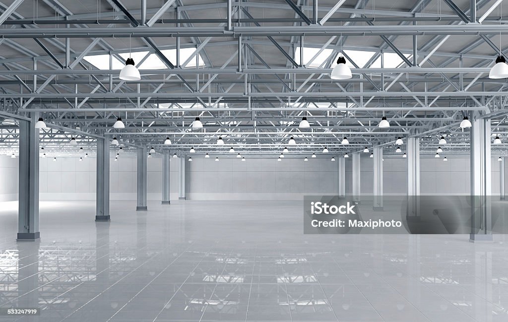 Leere Lager Industriegebäude, Innenansicht - Lizenzfrei Bildhintergrund Stock-Foto