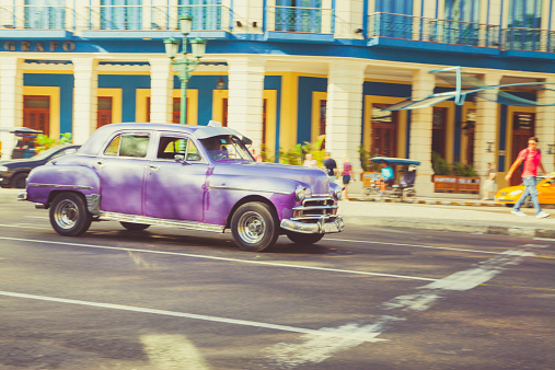 classic cars at a crossing in Havana