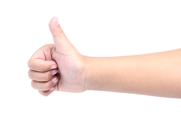 istock Hand showing thumbs up sign against white background. 533249054