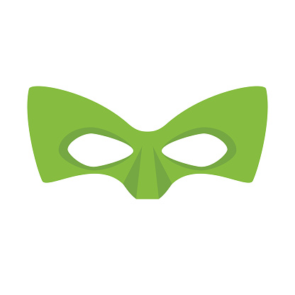 Super hero green mask. Supperhero mask for face character in flat style. Masks of heroic, savior or superhero. Comic super hero mask vector illustration. Super hero photo props. Super hero face 