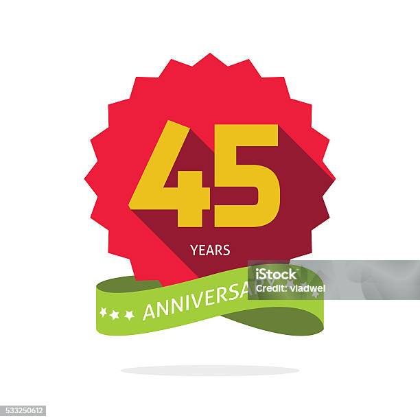 Years 45 Anniversary Vector Label Logo Badge Stock Illustration - Download Image Now - 45-49 Years, 40-44 Years, Anniversary
