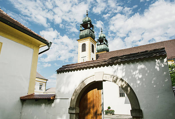 Sanctuary Mariahilf in Passau, Germany. Cultural heritage. Religious architecture. Gateway scene. Architectural theme.