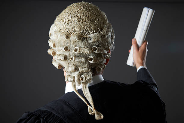 Happy lawyer looking at camera and holding law code on white background