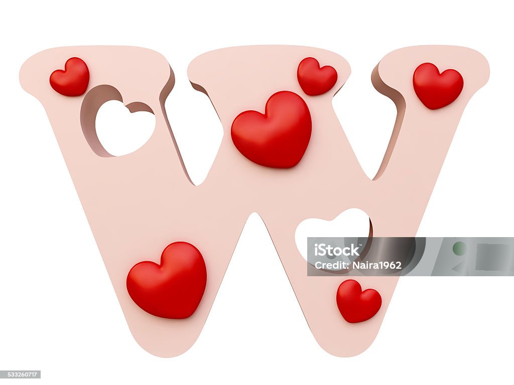 Heart Alphabet, Letter W 3D Isolated Heart Alphabet, Letter W 2015 Stock Photo