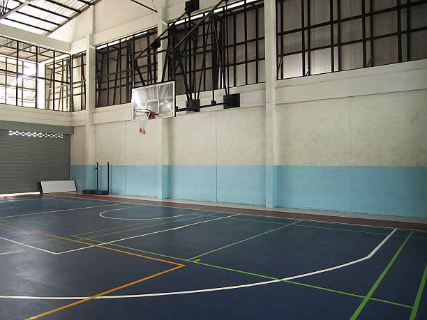 coberta escola quadra de basquete - school gymnasium school basketball court gym - fotografias e filmes do acervo