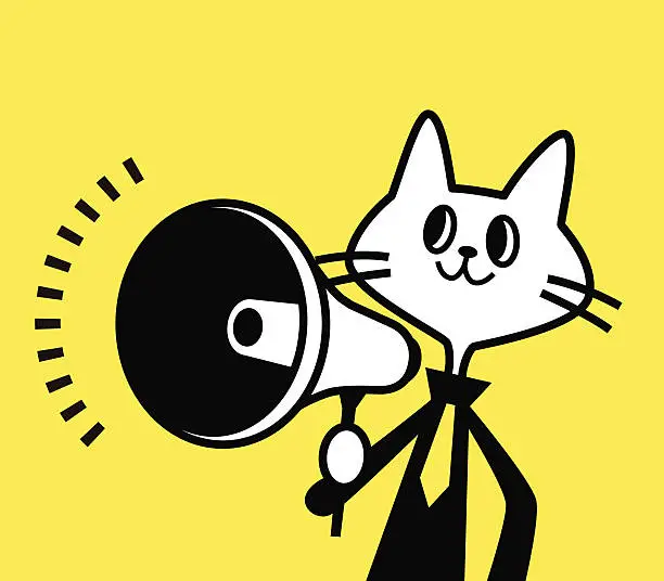 Vector illustration of Business Cat Announcing with a Megaphone