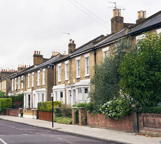 A row of terraced houses in Hackney, East London.