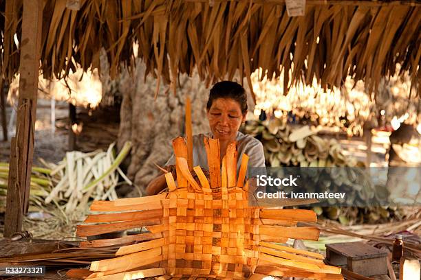 Rattan Baskets In Myanmar Stock Photo - Download Image Now - Adult, Adults Only, Art