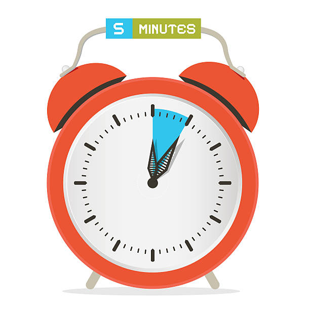 пять минут остановить часы с будильником, векторные иллюстрации — - number 5 accuracy time blue stock illustrations