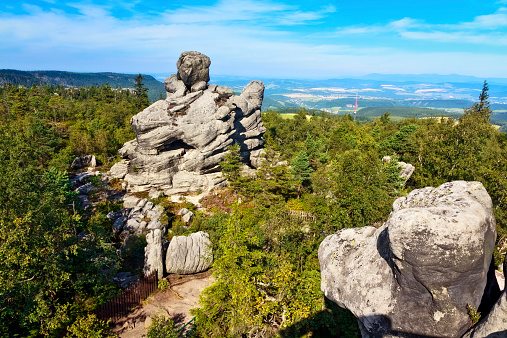 Amazing rock formation in the Table Mountains at the Szczeliniec Wielki peak, Sudety mountains, Poland
