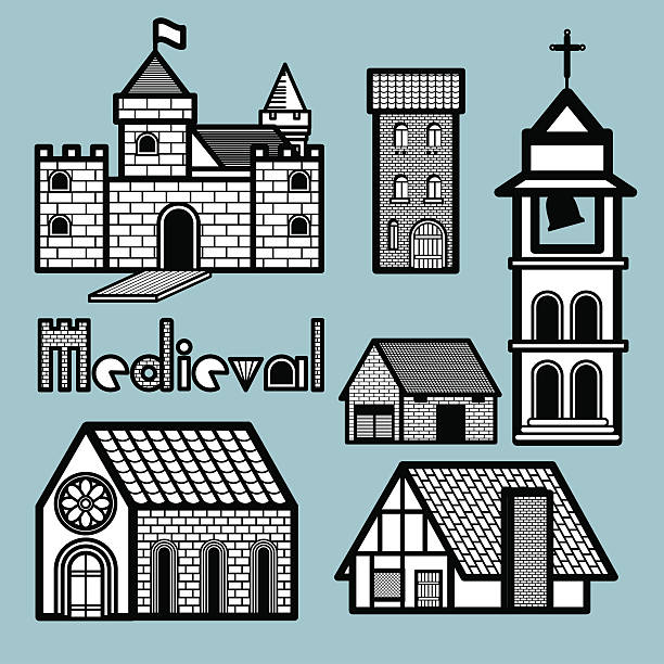 ilustrações, clipart, desenhos animados e ícones de construção medieval - window gothic style rose window vector