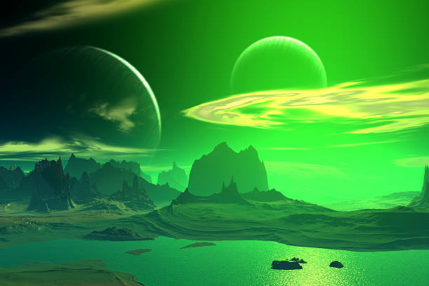 istock 3D rendered fantasy alien planet. Rocks and  moon 533277717