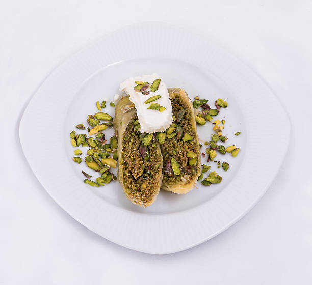wrap dessert with pistachio stock photo